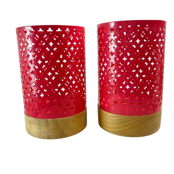 THRESHOLD Candleholder Wood base in Pink Set of 2 - Picture 1 of 6